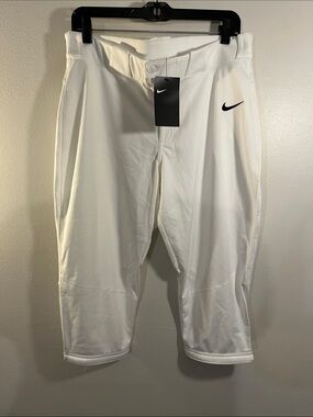 Nike White Athletic Baseball Pants with Black Swoosh